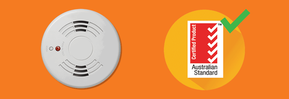 Decorative image of a smoke alarm and the Australian Standard tick